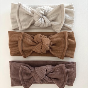 Neutral Waffle Knit Baby Headwrap: Tie-On Headband