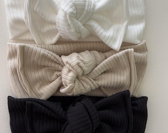 Neutral Ribbed Knit Baby Headwraps: Tie-On Headbands
