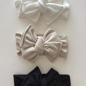 Neutral Ribbed Knit Baby Headwrap: Oversized Tie-On Bow