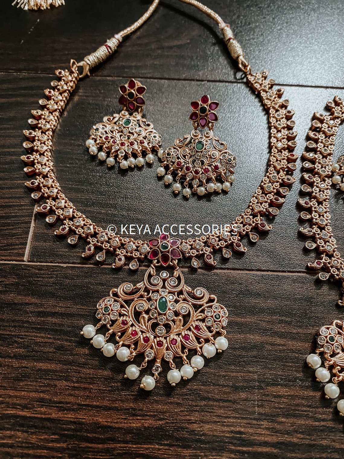 Traditional Indian Jewelry set Kempu work | Etsy