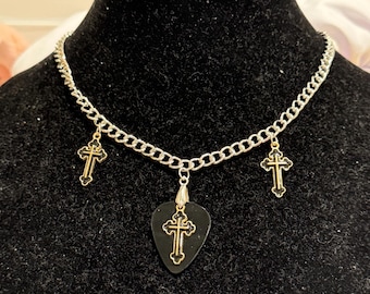 Ghost cross necklace “Mary on a cross” INSPIRED handmade guitar pick
