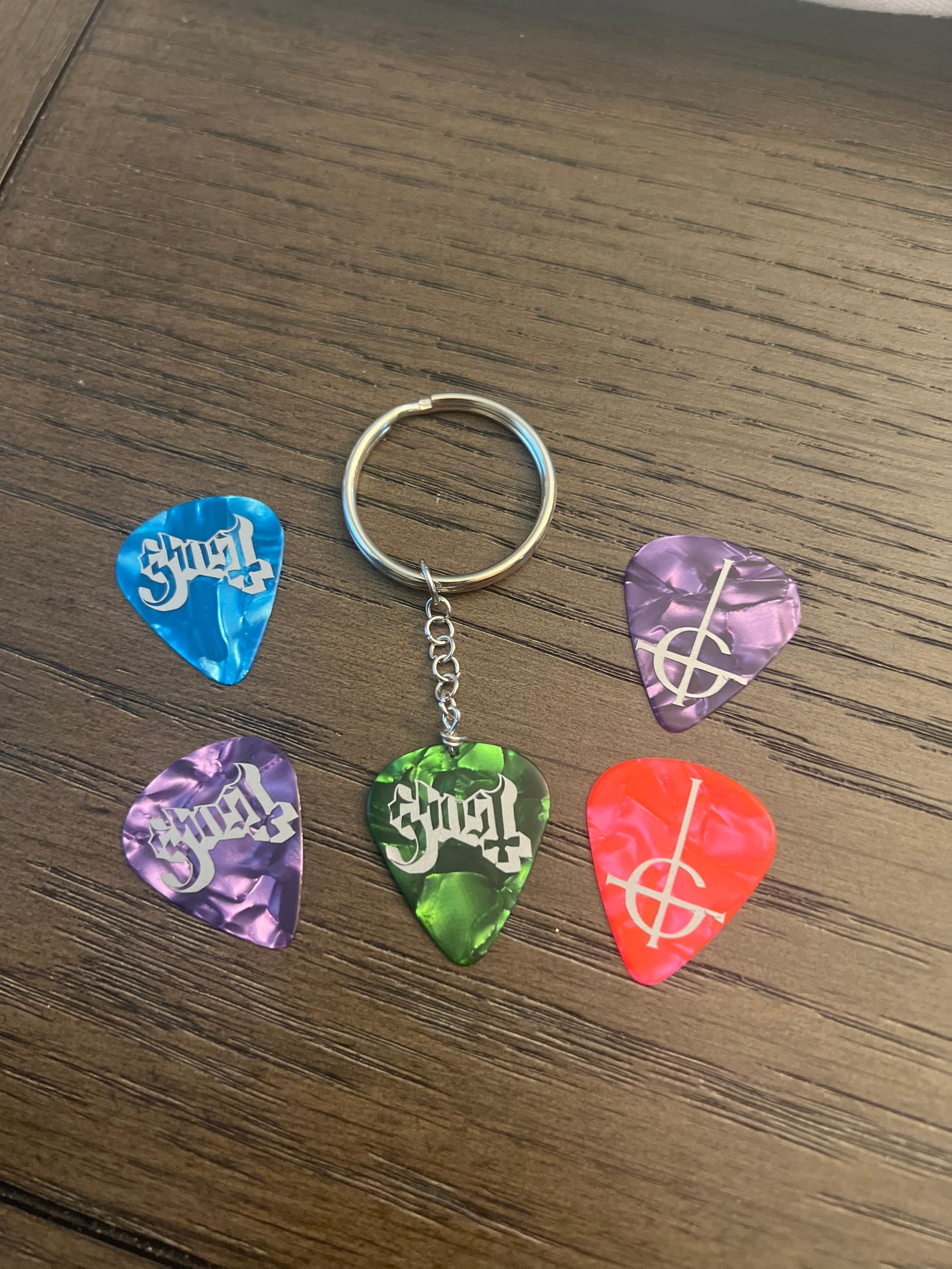 Ghost Guitar Pick Band Keychain Grucifix Etsy