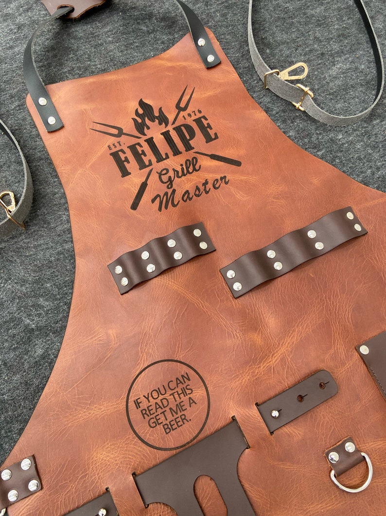 Personalized Leather Apron with Beer pocket BBQ, Blacksmith, Grill, Kitchen, Woodwork, Chef, Butcher, Welder, Handcraft, Tattoo Artist image 3