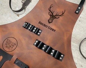 Stag Head Reindeer Leather Apron / Personalised with your name /Handmade With Love
