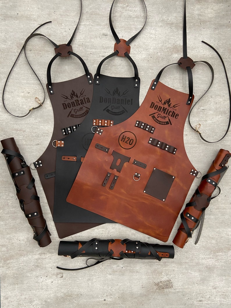 Personalized Leather Apron with Beer pocket BBQ, Blacksmith, Grill, Kitchen, Woodwork, Chef, Butcher, Welder, Handcraft, Tattoo Artist image 5