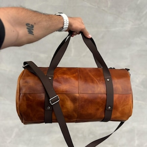 Pattern Grain Leather Duffle Bag Monogrammed Genuine Leather Weekender Bag Holdall Overnight Bag Personalized Gift
