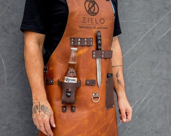 Personalised Leather Apron with pockets for drinks BBQ, Barbecue, Grill, Kitchen, Woodwork, Chef, Butcher, Handcraft, Gift,Grilling Master