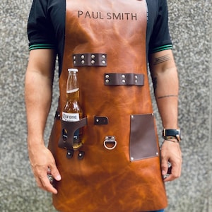 Personalized Leather Apron BBQ, Blacksmith, Grill, Kitchen, Woodwork, Chef, Butcher, Handcraft, Gift image 1