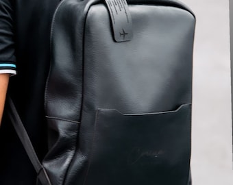 Minimalist Full Grain Leather Backpack: 15-inch Laptop Travel Rucksack