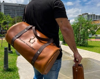 Personalized Leather Duffle Bag: Handmade Overnight Carry-All
