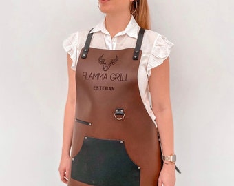Personalized Leather Apron with Pocket: Barber, BBQ, Grill Gift