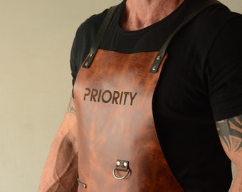 Personalized Leather Apron with pocket - Text , Logo for Man and Woman ( Barber , Tattoo Artist, Florist, BBQ , Grill) Gift for him / her
