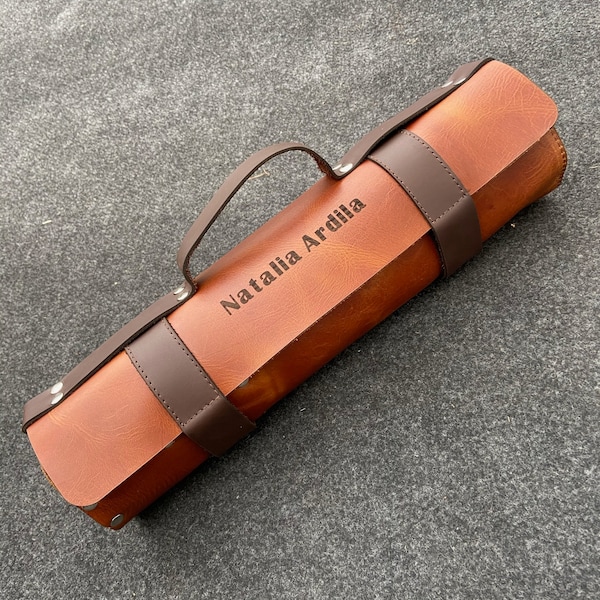 Personalized Leather Chef Knife Roll: Portable Knife Storage Tool with Strap
