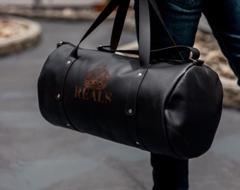 Monogrammed Leather Duffle Bag: Handmade Full Grain Weekender