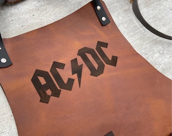ACDC Personalized Leather Apron Custom BBQ Blacksmith Grill Kitchen Woodwork Chef Butcher Handcraft Gift for him Vintage ACDC svg engraving