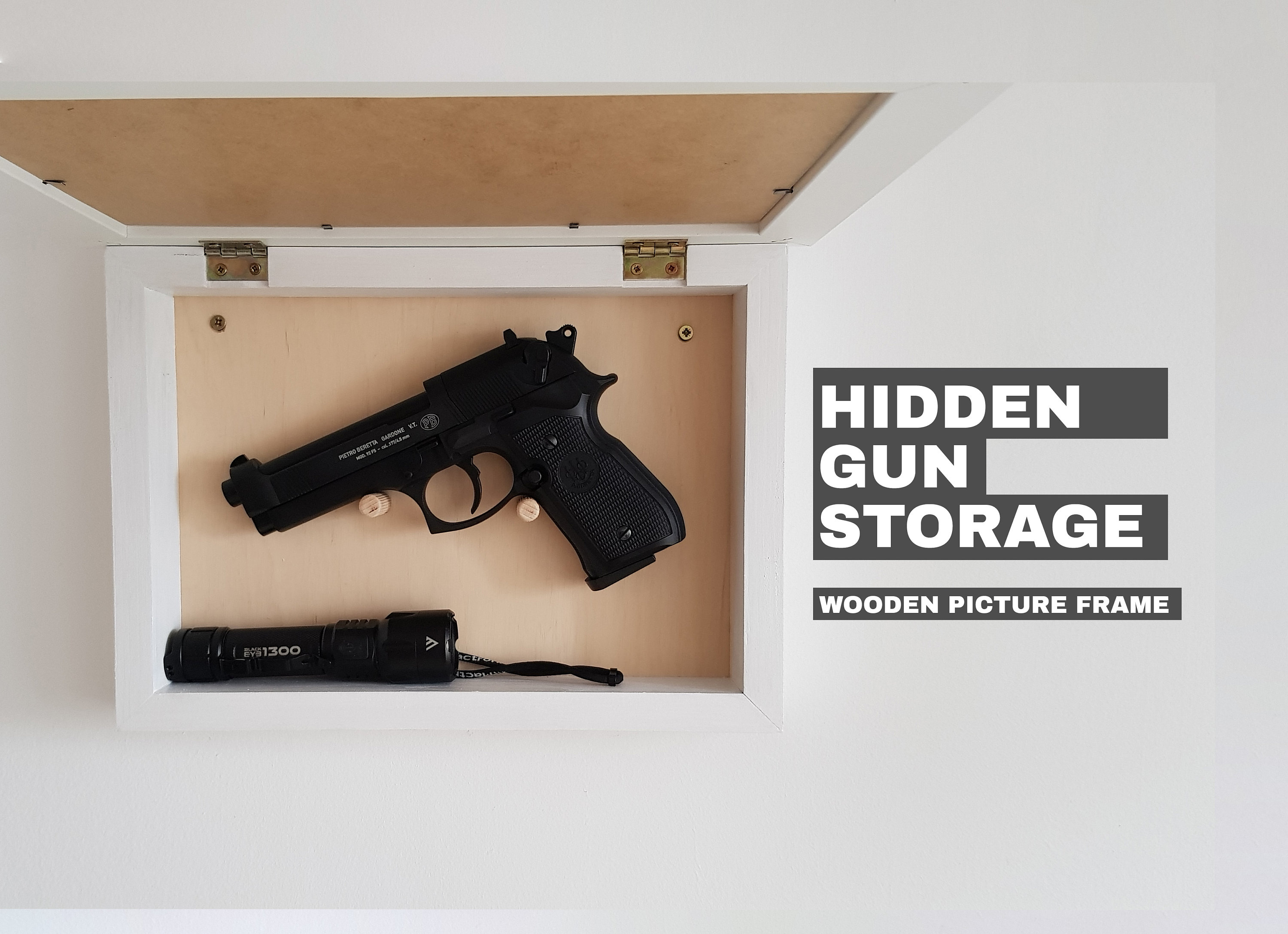 WHITE Hidden Storage Photo Frame for Gun and Valuables 