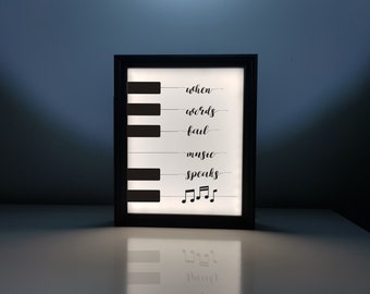 Unique Pianist Gift, Piano lightbox, ideal piano lover gift for a musician, piano teacher, or pianist, when words fail music speaks