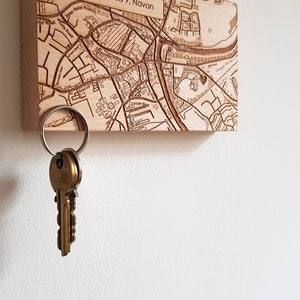 Key holder for wall, Magnetic key rack, personalised key holder, Map Wood Key Rack, key organiser, housewarming gift, wooden key holder image 6