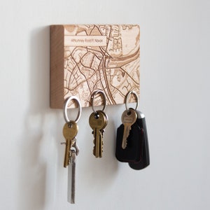 Key holder for wall, Magnetic key rack, personalised key holder, Map Wood Key Rack, key organiser, housewarming gift, wooden key holder image 4