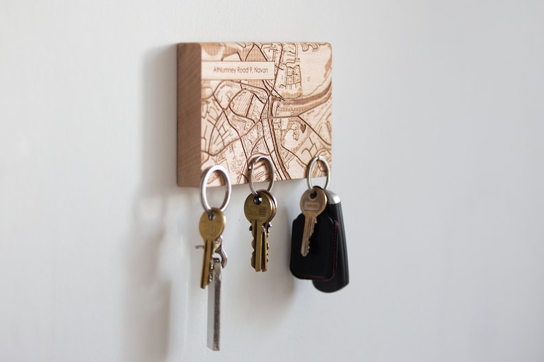 Key holder for wall, Magnetic key rack, personalised key holder, Map Wood Key Rack, key organiser, housewarming gift, wooden key holder image 4