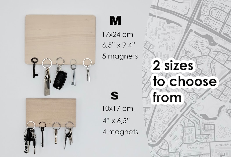 Key holder for wall, Magnetic key rack, personalised key holder, Map Wood Key Rack, key organiser, housewarming gift, wooden key holder image 3