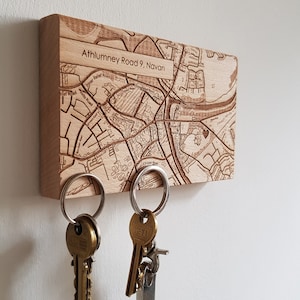 Key holder for wall, Magnetic key rack, personalised key holder, Map Wood Key Rack, key organiser, housewarming gift, wooden key holder image 10