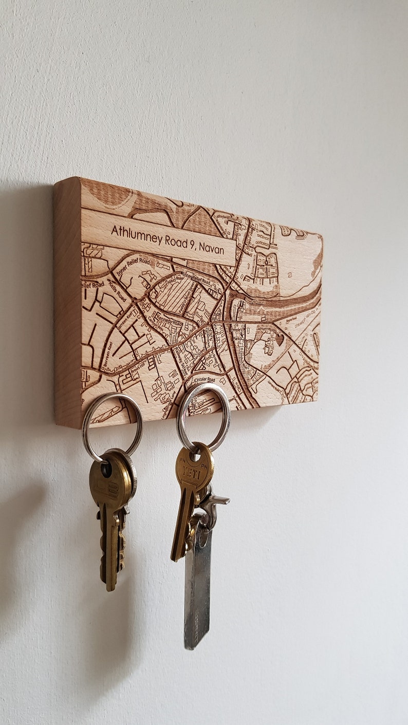 Key holder for wall, Magnetic key rack, personalised key holder, Map Wood Key Rack, key organiser, housewarming gift, wooden key holder image 10