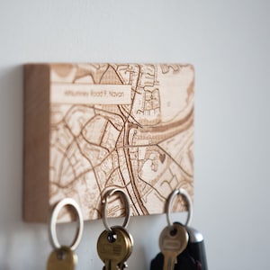 Key holder for wall, Magnetic key rack, personalised key holder, Map Wood Key Rack, key organiser, housewarming gift, wooden key holder image 8