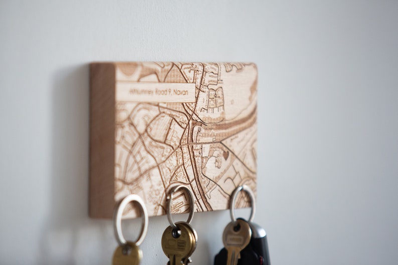 Key holder for wall, Magnetic key rack, personalised key holder, Map Wood Key Rack, key organiser, housewarming gift, wooden key holder image 8