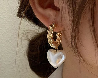 Pearl Heart Dangle Earrings 2024 www.alhudapk