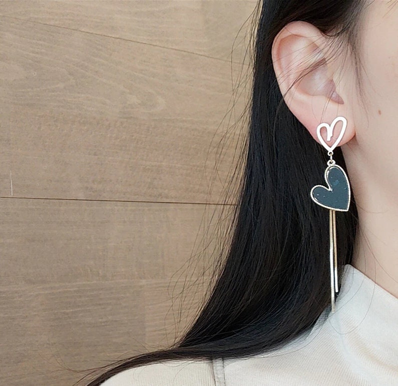 Asymmetric Love Heart Earrings Korean Heart Earrings Love Etsy
