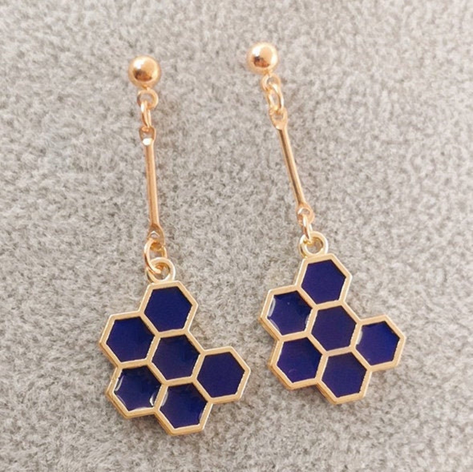 Gold Bee Earrings For Women Simple Geometric Hexagon Honeycomb