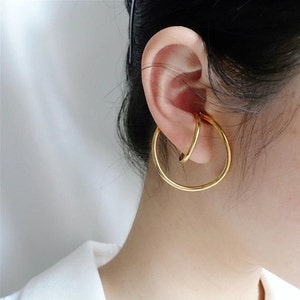 Distorsión geométrica Pendientes de curva irregular, Pendientes únicos oro, Sin pendientes penetrantes, Pendientes de declaración para mujeres