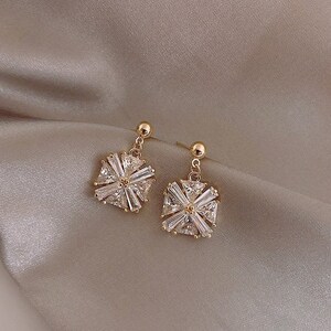 Zircon Square Flower Earrings, Crystal Square Earrings, Crystal Gold ...