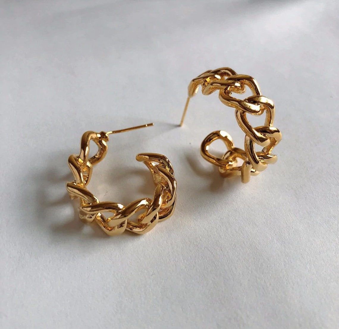 Gold Cuban Chain hoop earrings Cuban link chain earrings Etsy