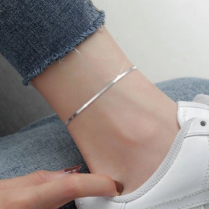 S925 Flat Snake chain Anklet, Delicate Sterling silver anklet, Stylish foot anklet for women in sterling silver, Snake chain anklet