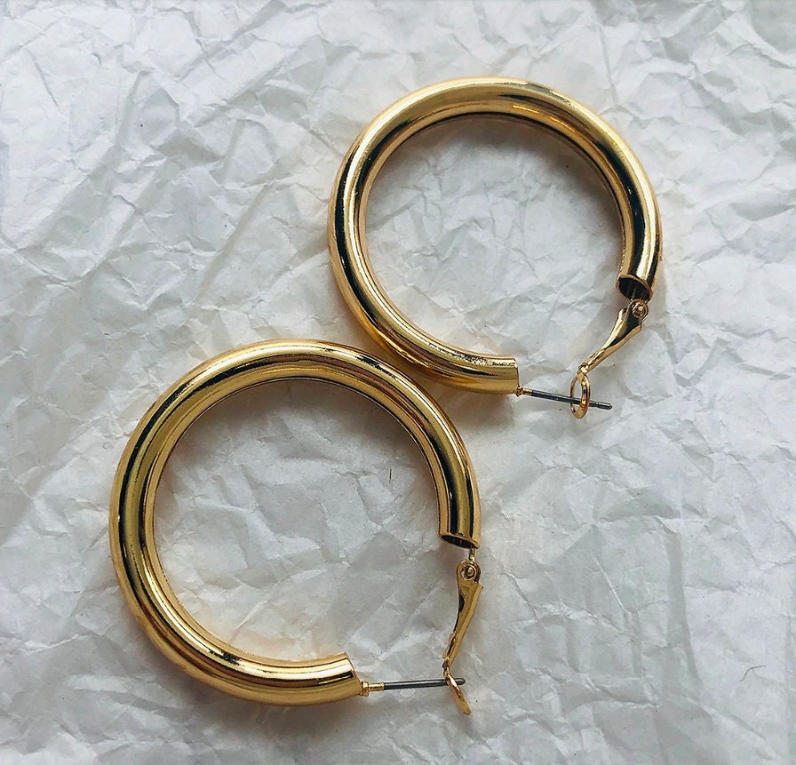 Gold Round Hoop Earrings Thick Hoop Earrings Aesthetic Hoop - Etsy