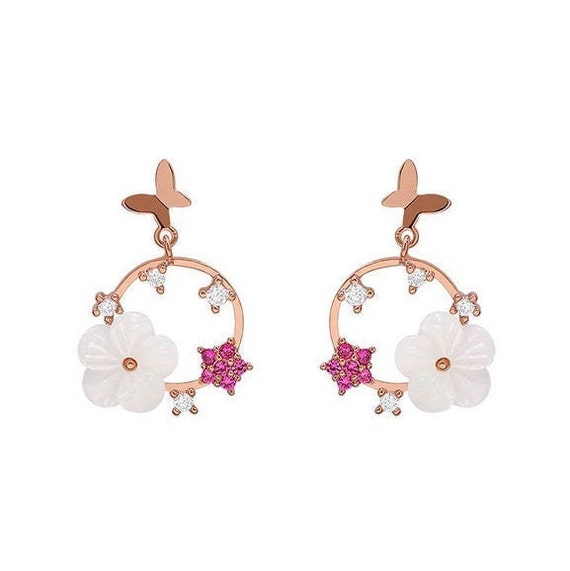 Rose Gold Wreath Earrings Shell Flower Earrings Natural Mother