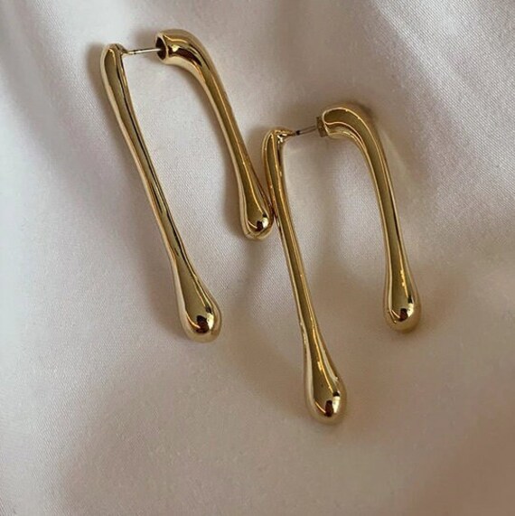 Dripping Metal Drop Earrings Molten Metal Gold Earrings Metallic