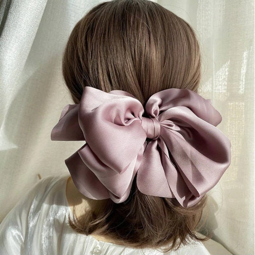 Ribbon Hairclip Vintage Satin Bow Bowknot Hairpin Women Hair Clip (Pink) 1  Count (Pack of 1)