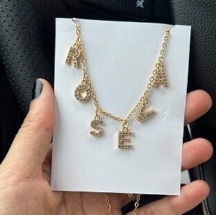 Stainless Steel Tiny Letter Initial Necklace Pave Zircon Letter