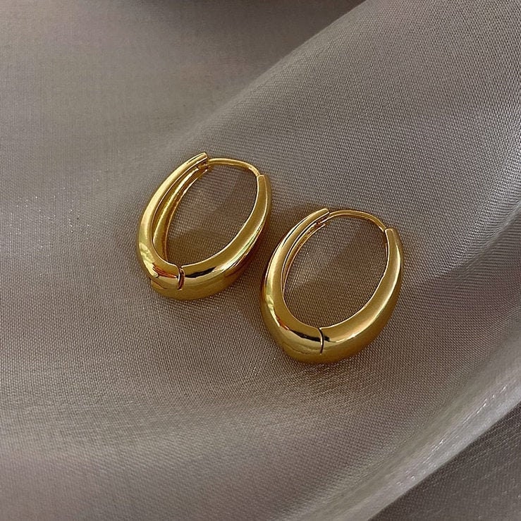 Oval Gold Hoop Earrings Teardrop Hoop Earrings Copper Gold - Etsy