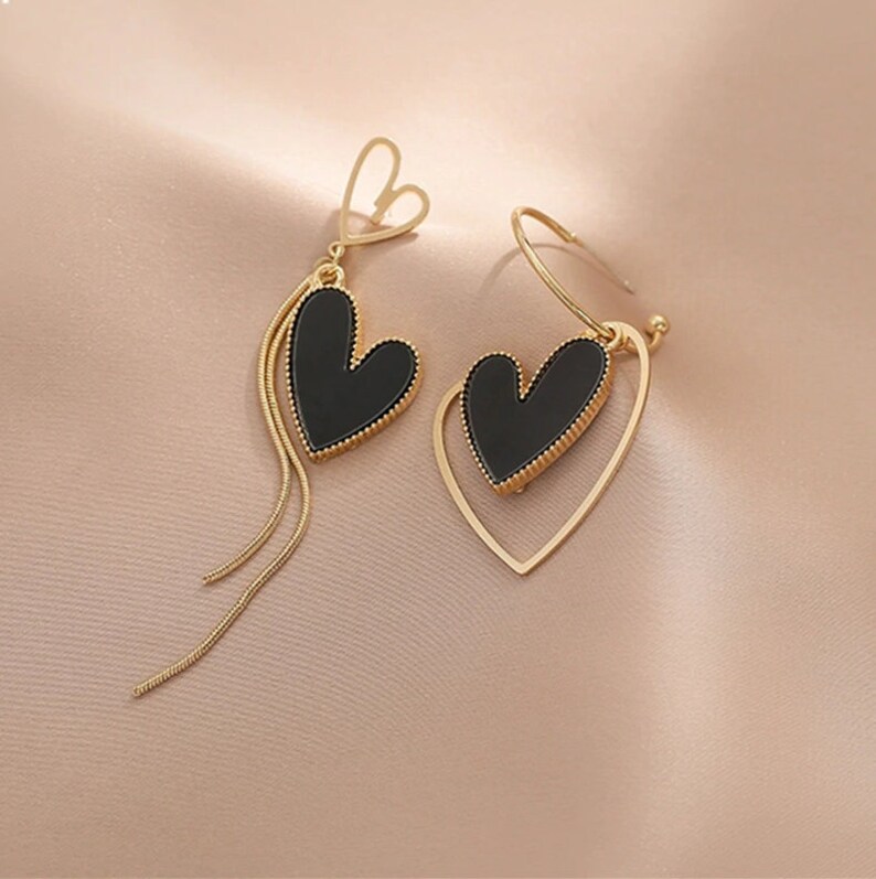 Asymmetric Love Heart Earrings Korean Heart Earrings Love Etsy