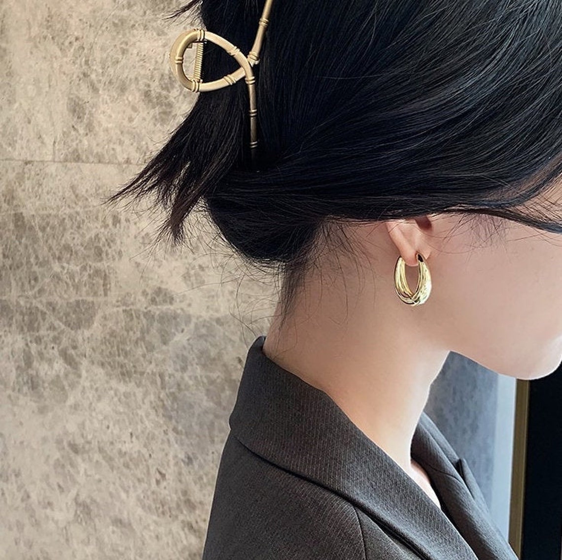 Oval Gold Hoop Earrings Teardrop Hoop Earrings Copper Gold | Etsy