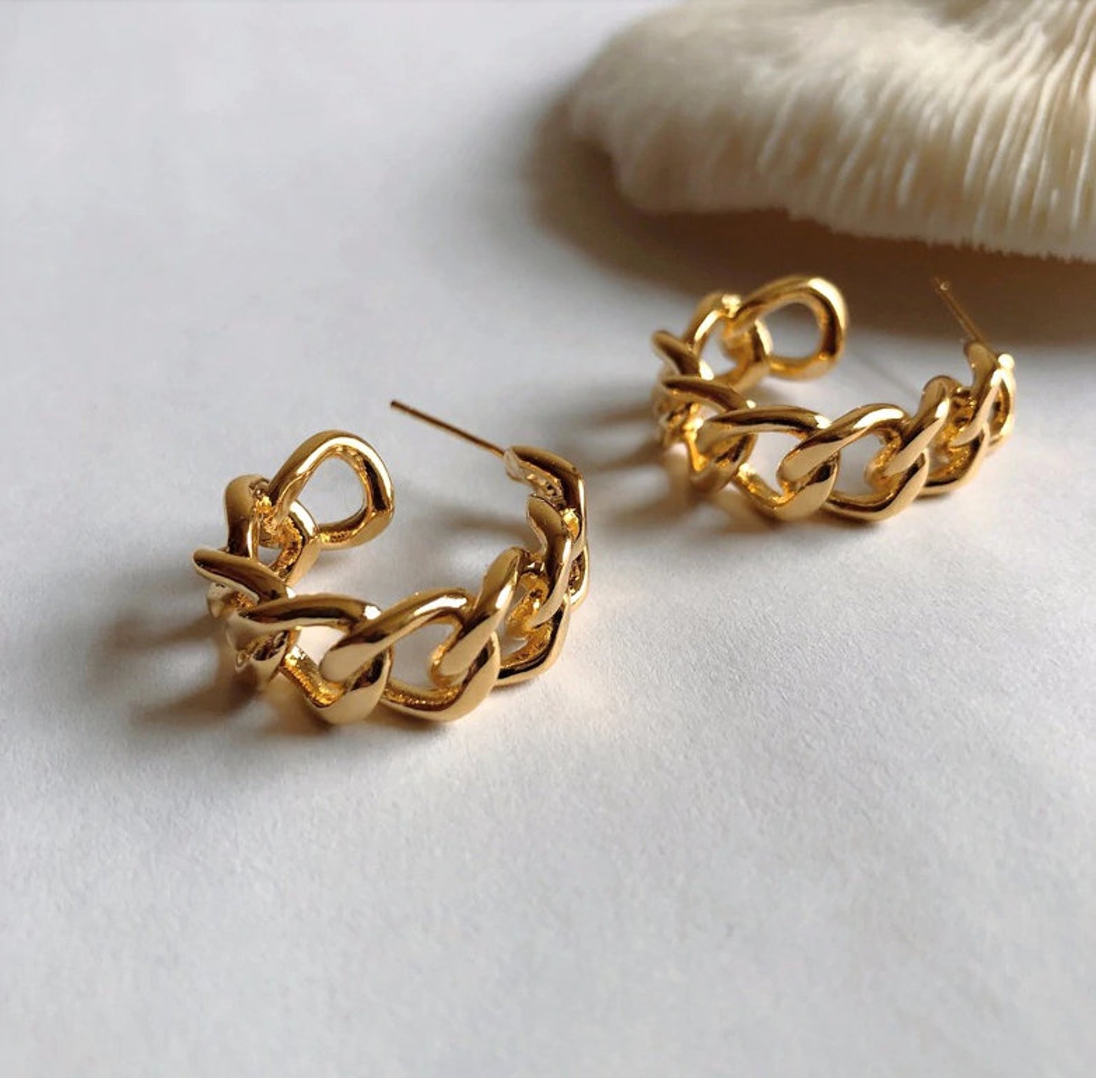 Gold Cuban Chain hoop earrings Cuban link chain earrings Etsy