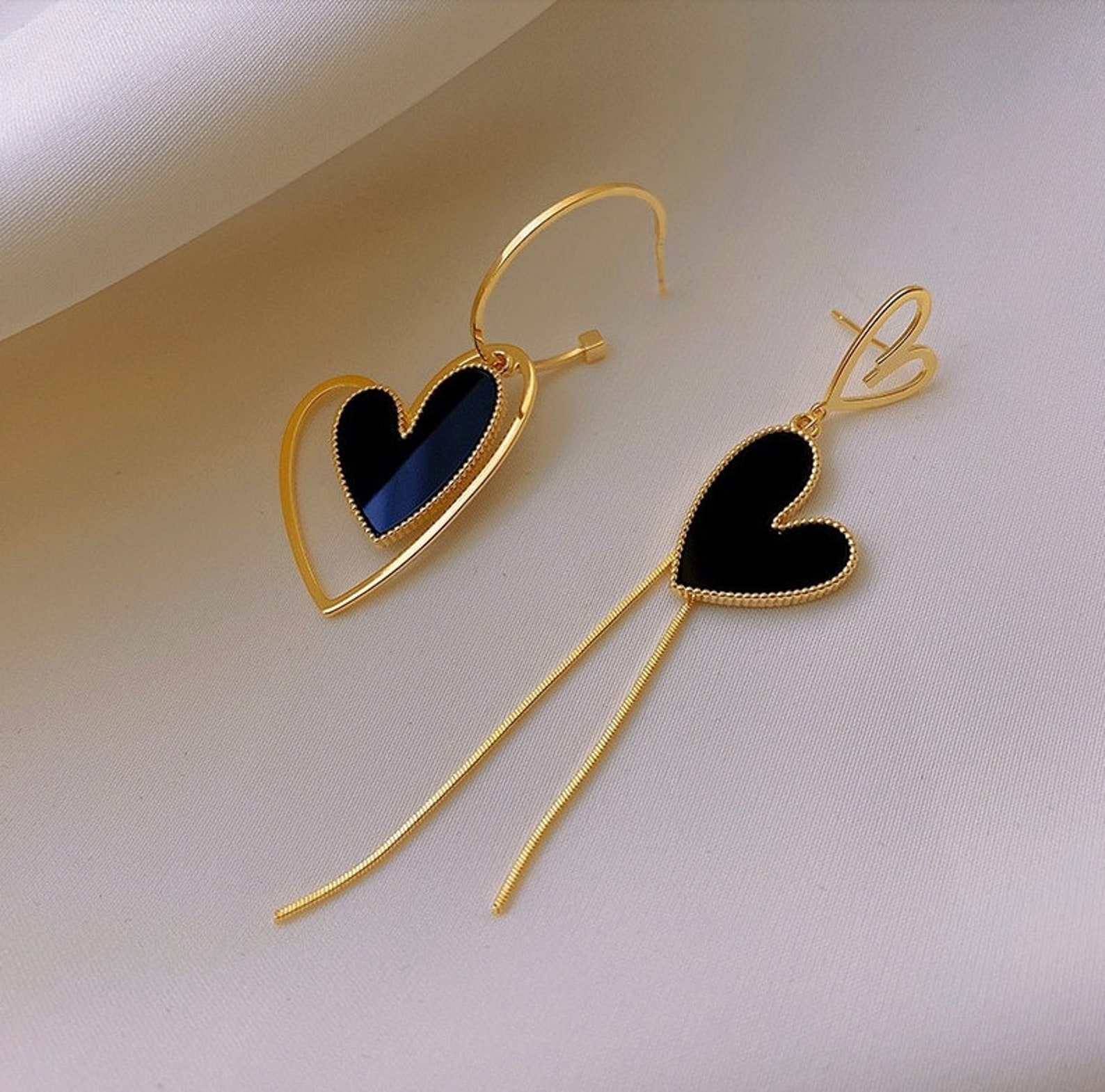 Asymmetric Love Heart Earrings Korean Heart Earrings Love Etsy