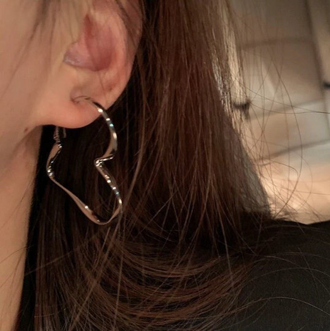Twisted Heart Hoop Earrings Cute Korean Heart Earrings Etsy