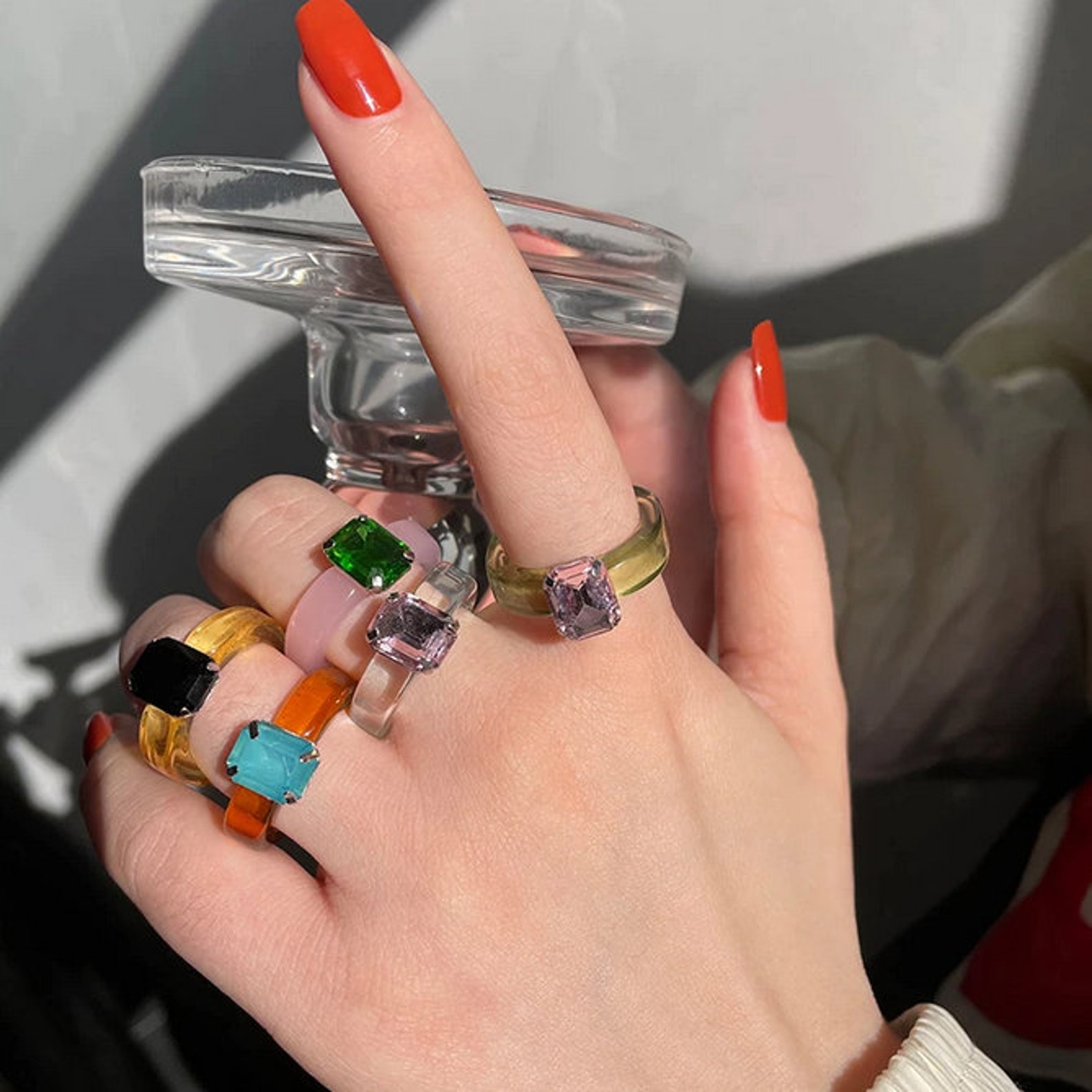 Y2k Chunky Retro Ring Set Transparent Resin Acrylic Ring Set Etsy
