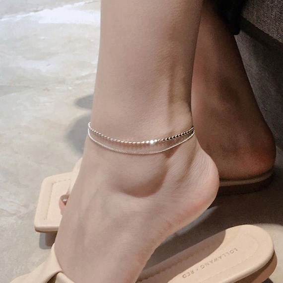 Double layer silver anklets deals