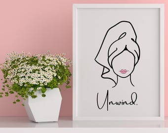 Arte murale per il bagno - Donna con asciugamano - Arte stampabile - Arte minimalista per il bagno - Arte per la cura di sé - Arte murale per spa - Arte murale digitale